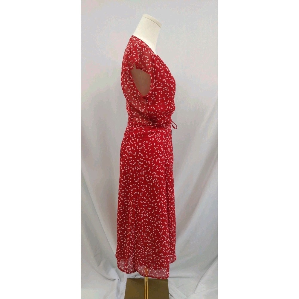 Urban Outfitters Wrap Dress Retro Style Romance Red Heart Print Chiffon V Neck M - Picture 4 of 8